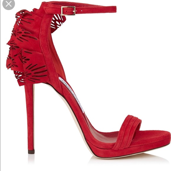 NWT Jimmy Choo Red Suede Heels. 37.5 (7.5) - Picture 2 of 8